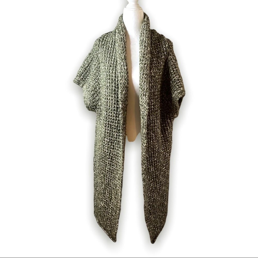 ANGELENO thick green knit cardigan sweater drop shoulder sleeveless size large